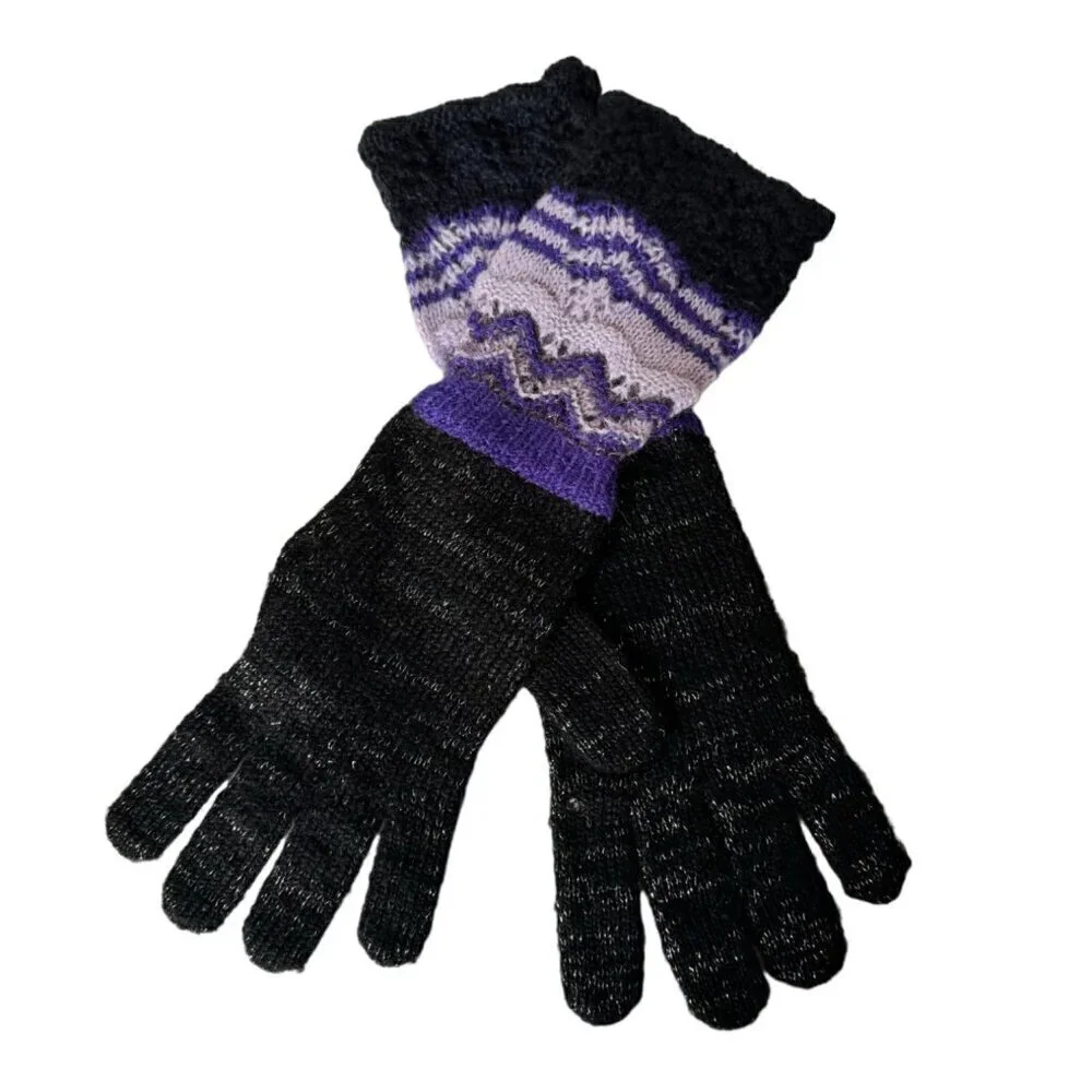 New Missoni Gloves Knit Wool Black Long Purple Cuff Winter Accessories Boho